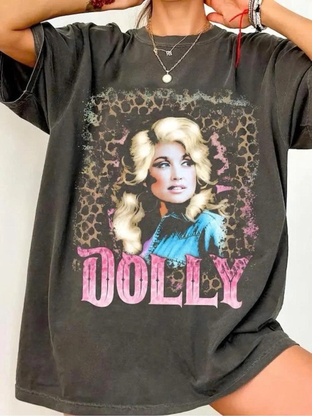 Dolly Graphic Tee - Vintage Black with Pink Lettering